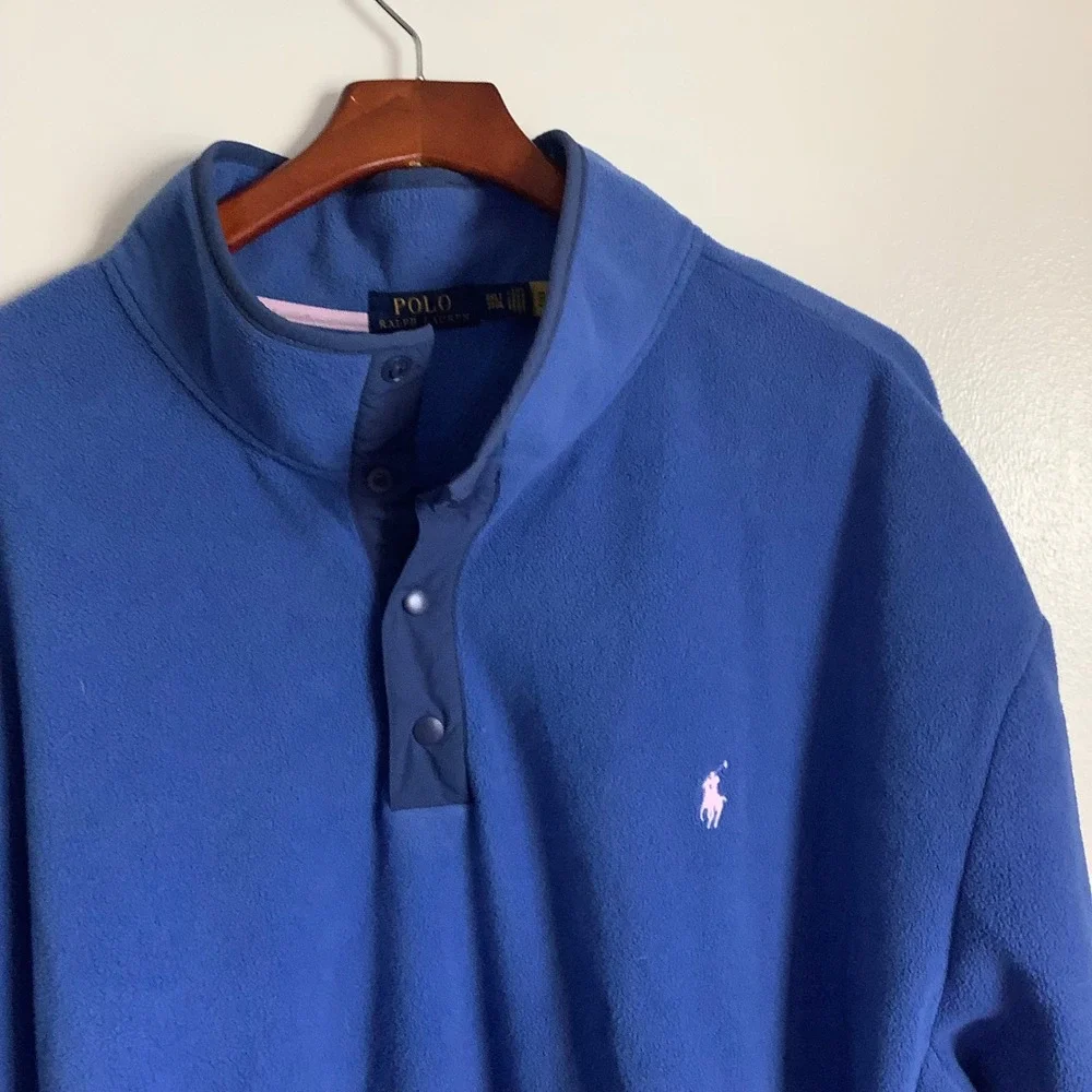 Polo Ralph Lauren Mens Blue Fleece Snap Mock Neck Pullover 3XLT Big & Tall